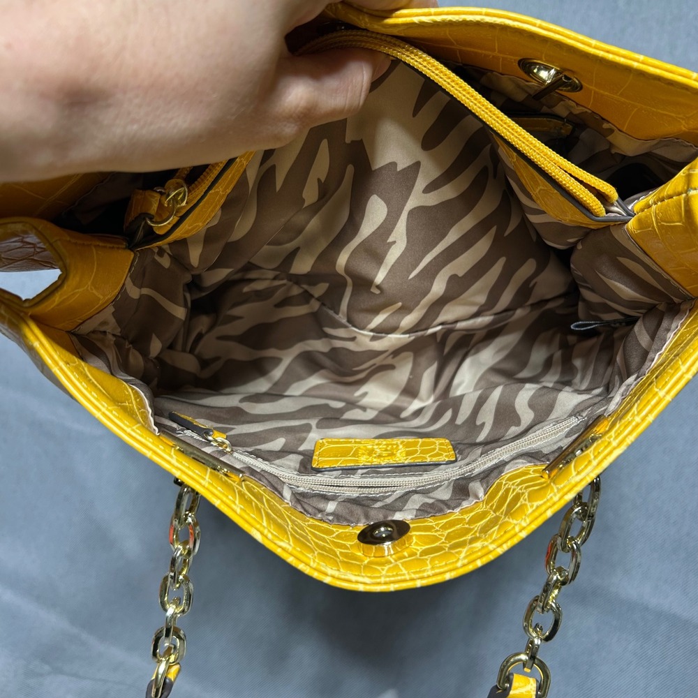 Anne Klein Shoulder Bag Womens Medium Yellow Faux Croc Chain Strap Tote - Picture 11 of 11